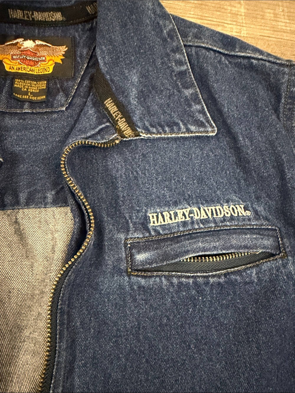 Harley-Davidson Dark Blue Denim Zip Jacket Large - Picture 3 of 8